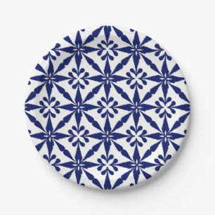 Plato De Papel Modelo de estrella de Ikat - azules marinos y