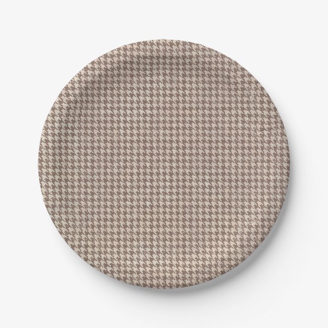 Plato De Papel Modelo de Houndstooth Brown (Anverso)