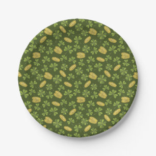 Plato De Papel Modelo de la moneda de la hoja y de oro del trébo