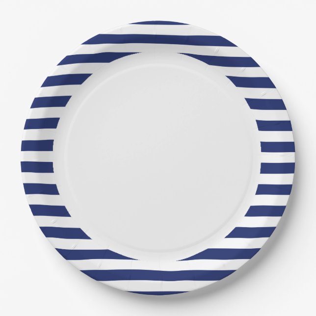 Plato De Papel Modelo de la raya de los azules marinos y del (Anverso)