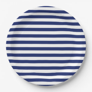 Plato De Papel Modelo de la raya de los azules marinos y del