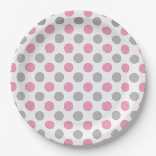 Plato De Papel Modelo de lunares rosado y gris