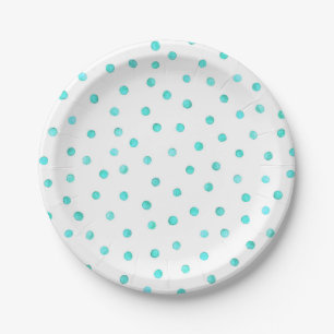 Plato De Papel Modelo de puntos blanco azul verde azulado del