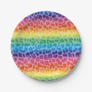 Plato De Papel Modelo del estampado leopardo del arco iris