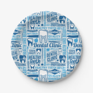 Plato De Papel Modelo dental azul de la clínica