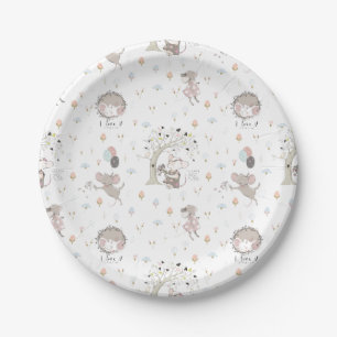Plato De Papel Modelo dibujado mano del ratón de la acuarela par