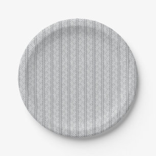Plato De Papel Modelo dibujado mano gris de Chevron