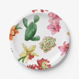 Plato De Papel Modelo dibujado mano suculenta linda de la
