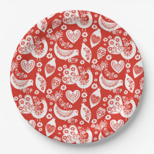 Plato De Papel Modelo escandinavo rojo del navidad con los