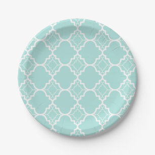 Plato De Papel Modelo geométrico azul de Quatrefoil de la