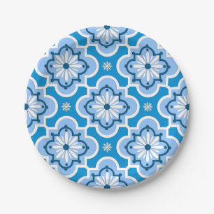 Plato De Papel Modelo marroquí de la teja - azul y blanco