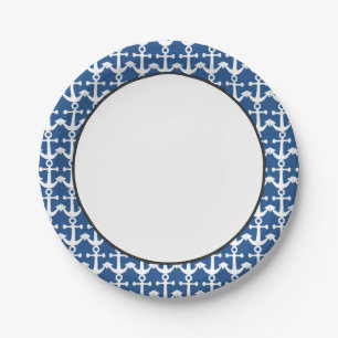 Plato De Papel Modelo náutico el blanco y azul