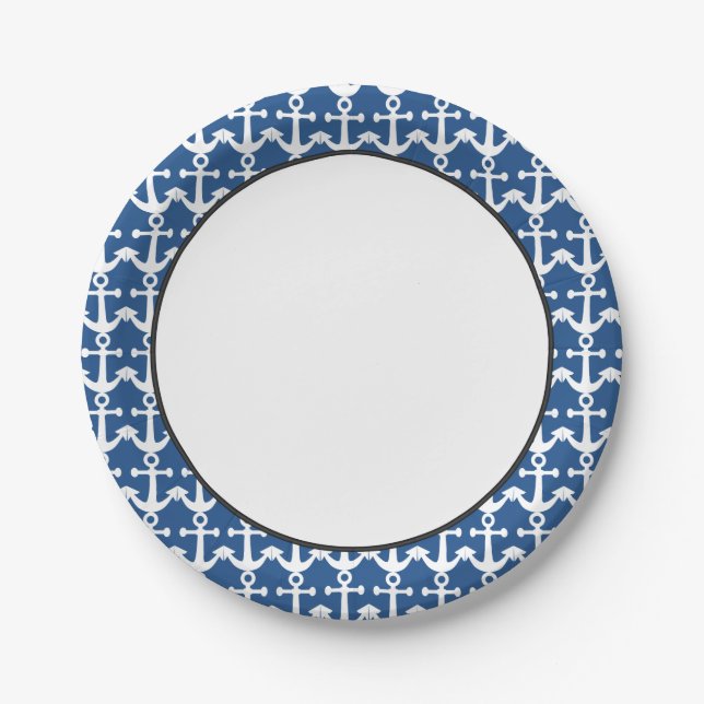 Plato De Papel Modelo náutico el | blanco y azul (Anverso)