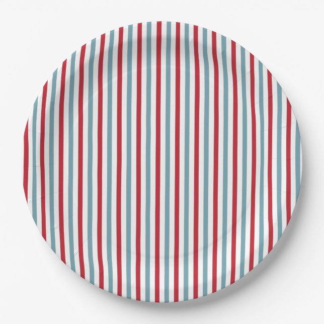 Plato De Papel Modelo patriótico blanco y azul rojo de la raya (Anverso)