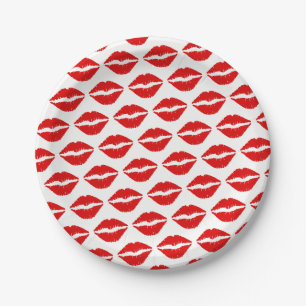 Plato De Papel Modelo rojo brillante del lápiz labial