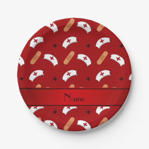 Plato De Papel Modelo rojo conocido personalizado de la enfermera