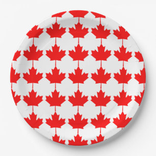 Plato De Papel Modelo rojo de la hoja de arce de Canadá