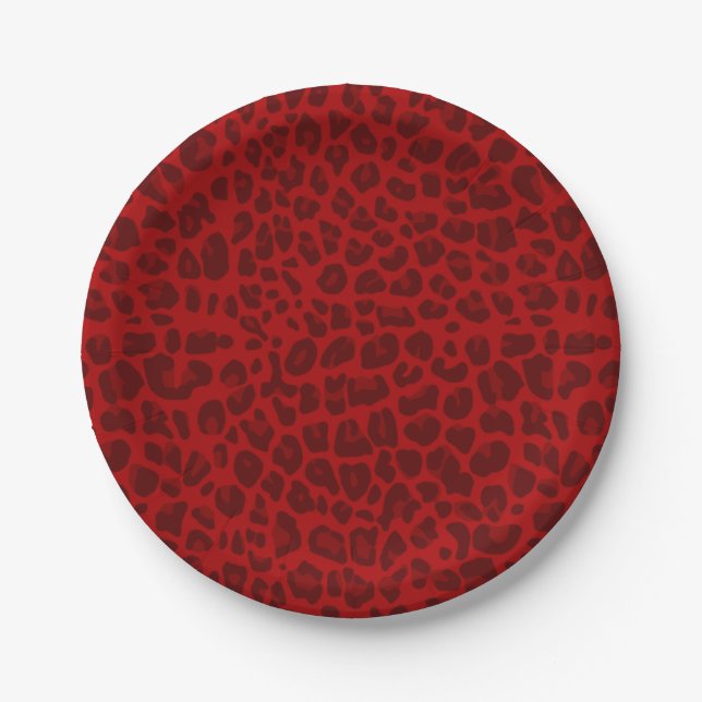 Plato De Papel Modelo rojo del estampado leopardo (Anverso)