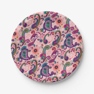 Plato De Papel Modelo rosado bonito de Paisley