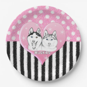 Plato De Papel Modelo rosado de los perros esquimales