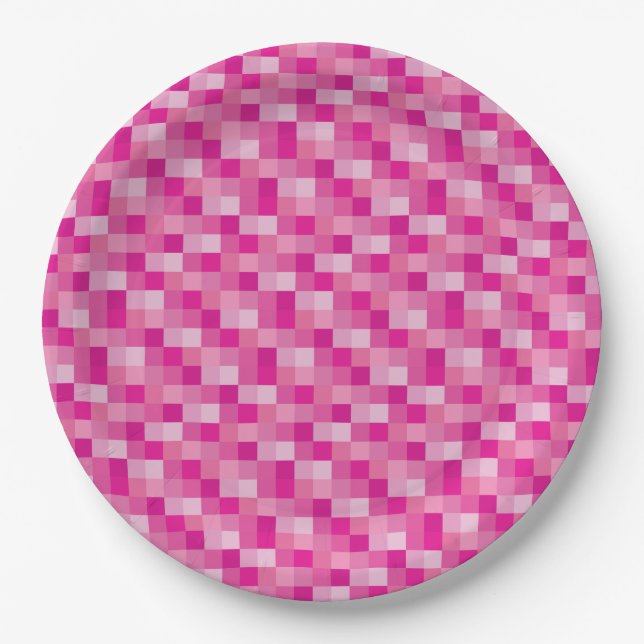 Plato De Papel Modelo rosado de Pixelated (Anverso)