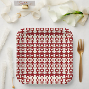 Plato De Papel Modelo simple de doble felicidad Boda chino