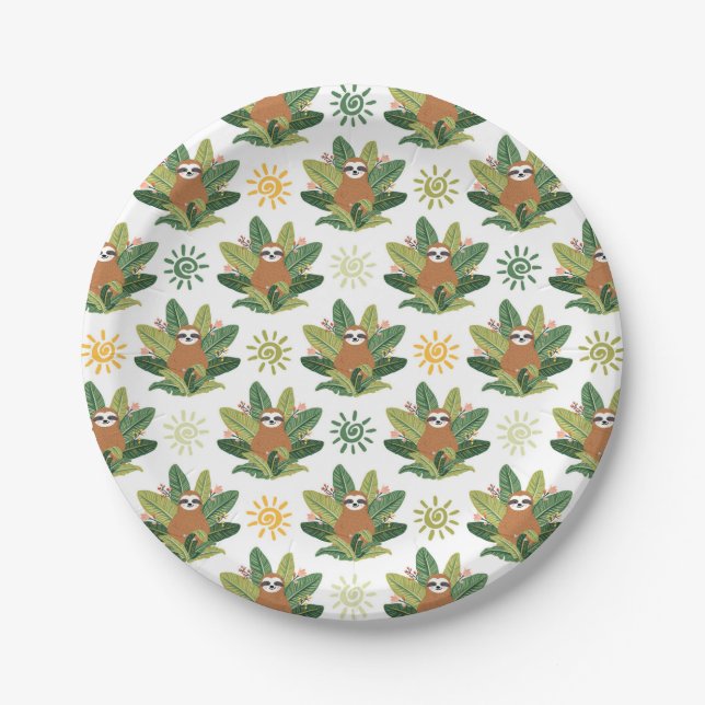 Plato De Papel Modelo tropical de la pereza (Anverso)