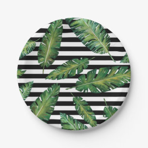 Plato De Papel Modelo tropical del verano de la hoja del plátano