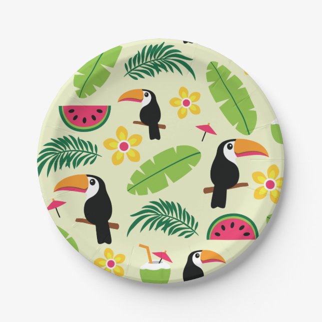 Plato De Papel Modelo tropical del verano de Toucan (Anverso)