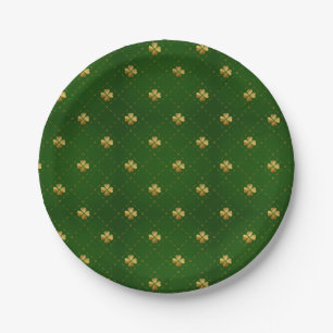 Plato De Papel Modelo verde de oro del trébol