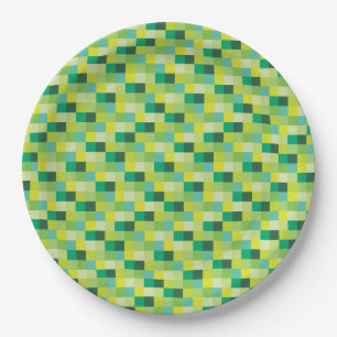 Plato De Papel Modelo verde y amarillo de Pixelated