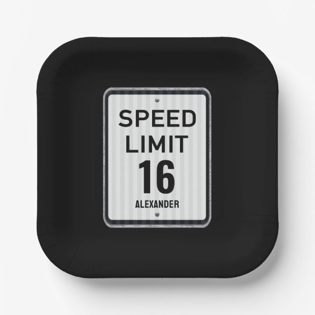 Plato De Papel Modern 16th Birthday Speed Sign (Anverso)