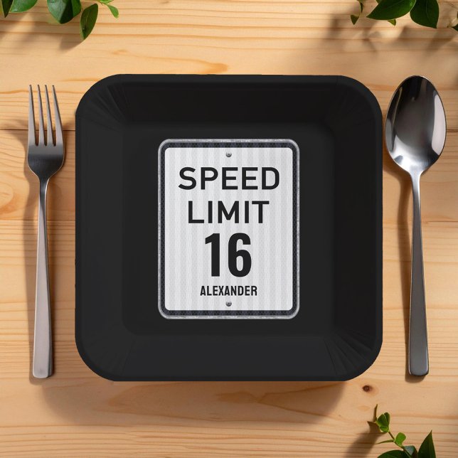Plato De Papel Modern 16th Birthday Speed Sign (Subido por el creador)