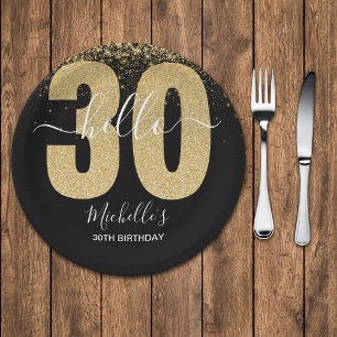 Plato De Papel  Modern 30th birthday with Golden glitter