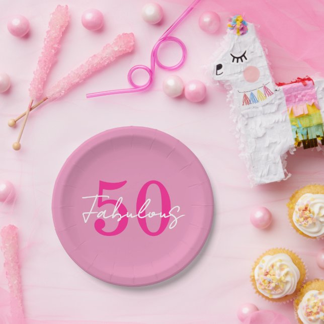 Plato De Papel Modern 50 and Fabulous Pink 50th Birthday Party (Fiesta)
