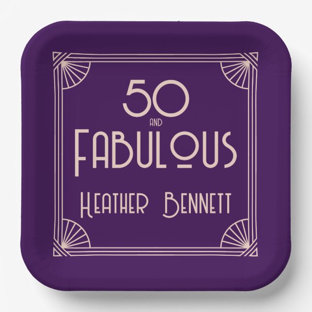 Plato De Papel Modern Art Deco 50 and Fabulous Birthday (Anverso)