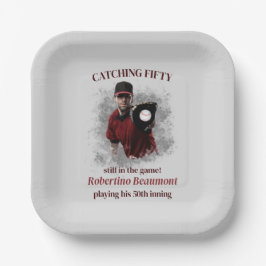 Plato De Papel Modern Baseball Catching Fifty Men's 50th Birthday