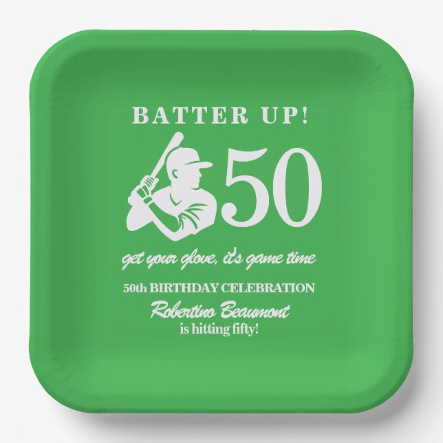 Plato De Papel Modern Baseball Player Men's 50th Birthday (Anverso)