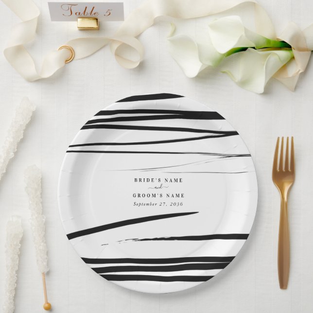 Plato De Papel Modern Black Abstract Wedding Favor (Boda)