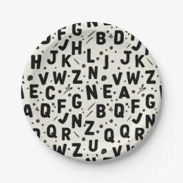 Plato De Papel Modern Black & Cream Alphabet
