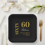 Plato De Papel Modern Black Gold 60th Birthday Cocktail Fiesta<br><div class="desc">Modern Black Gold 60th Birthday Cocktail Fiesta Paper Plates</div>
