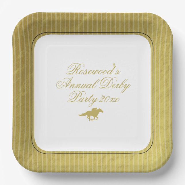 Plato De Papel Modern Black & Gold Horse Race Derby Equestrian (Anverso)