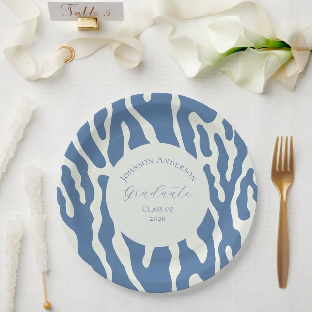 Plato De Papel Modern blue and cream abstract Pattern graduation (Boda)