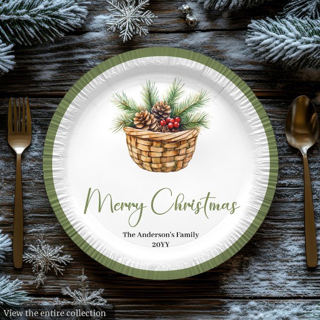 Plato De Papel Modern Boho Christmas Tree Botanical Party Plates (Modern Boho Christmas Tree Botanical Party Plates)