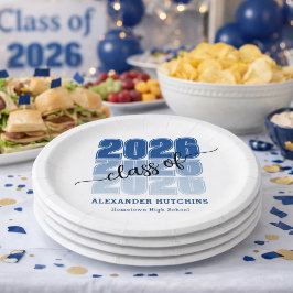 Plato De Papel Modern Bold Class 2026 Navy Blue Graduation Party
