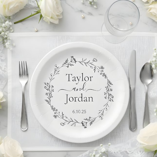 Plato De Papel Modern Botanical Wedding Floral | Minimalist (Subido por el creador)