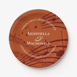 Plato De Papel Modern Burgundy Naranja Music Notes Boda