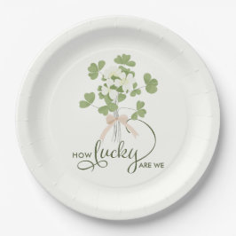 Plato De Papel Modern Chic Lucky Shamrock with Bow baby shower