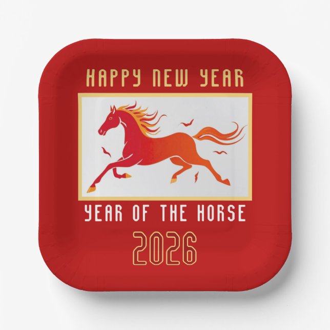Plato De Papel Modern Chinese Horse New Year 2026  (Anverso)