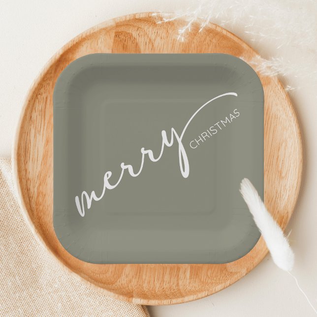 Plato De Papel Modern Christmas (Modern Merry Christmas Holiday Paper Plate)